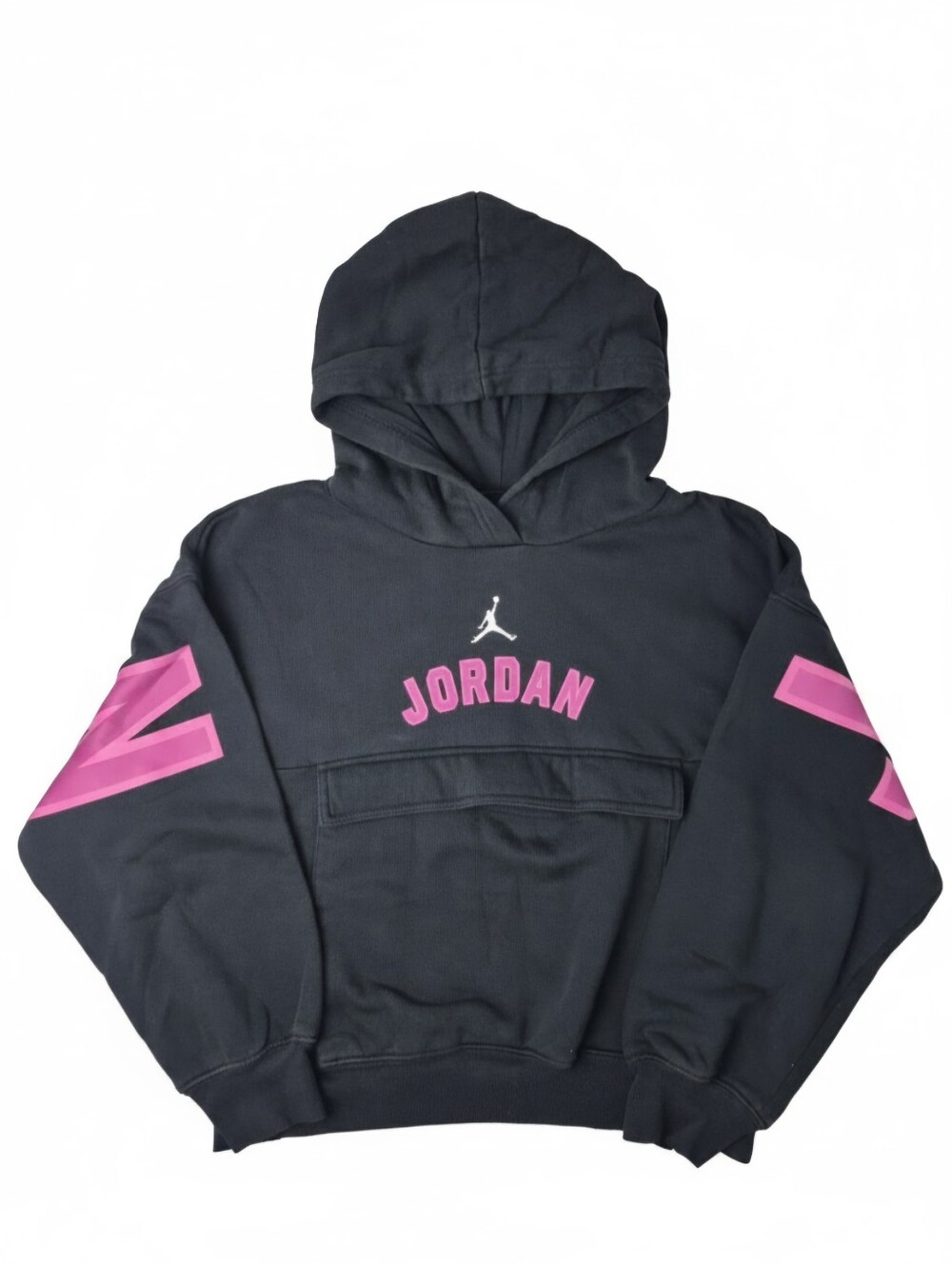 Nike Air Jordan Girls Big Logo Hoodie Black Pink Large 12-13